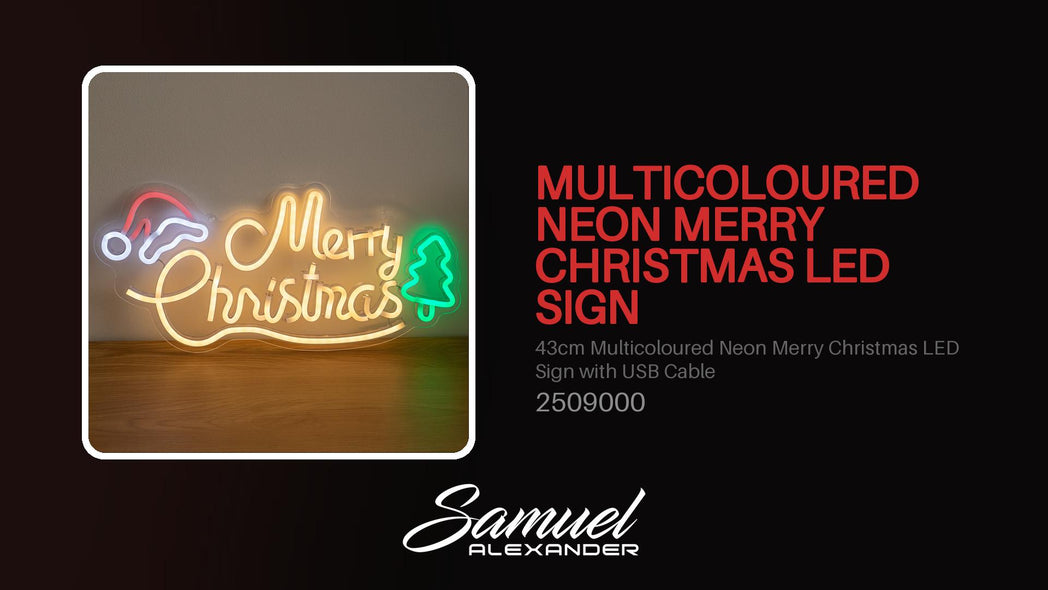 43cm Multicoloured Neon Merry Christmas LED Sign with USB Cable