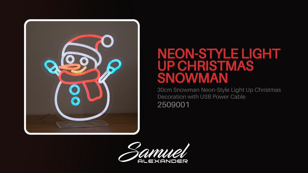 30cm Snowman Neon-Style Light Up Christmas Decoration with USB Power Cable