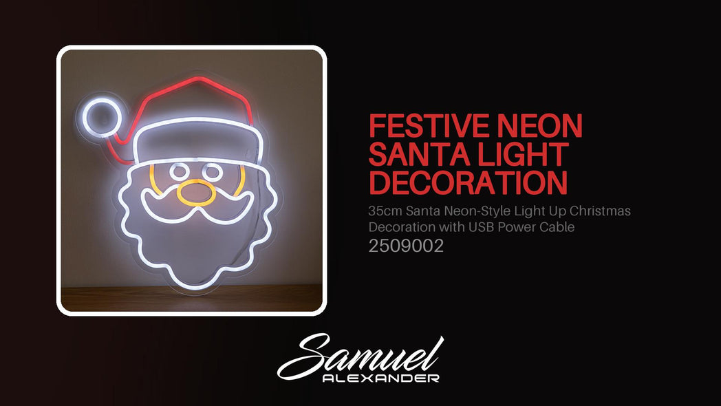 35cm Santa Neon-Style Light Up Christmas Decoration with USB Power Cable