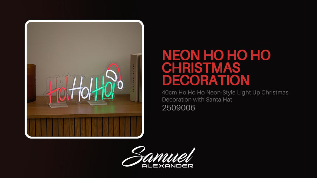 40cm Ho Ho Ho Neon-Style Light Up Christmas Decoration with Santa Hat