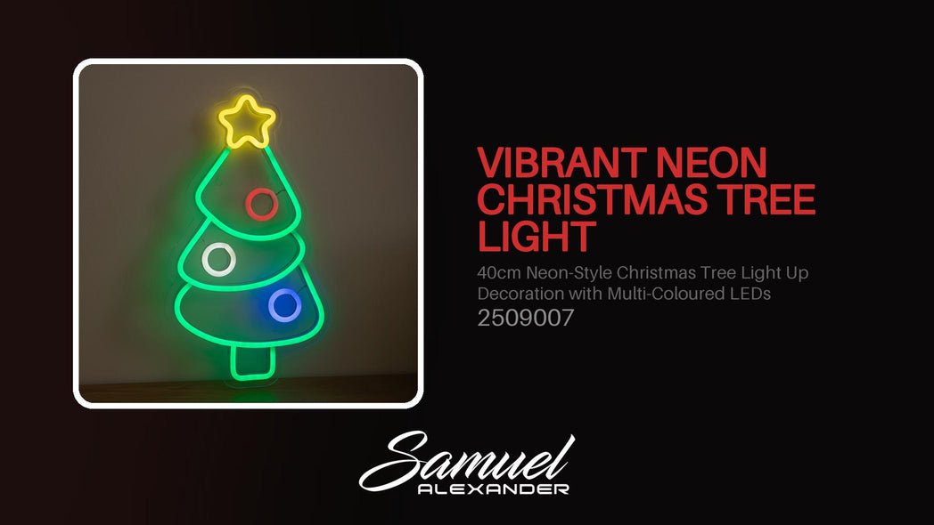 40cm Neon-Style Christmas Tree Light Up Decoration with Multi-Coloured LEDs