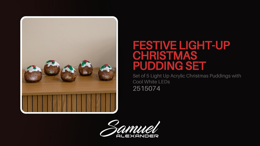 Set of 5 Light Up Acrylic Christmas Puddings with Cool White LEDs