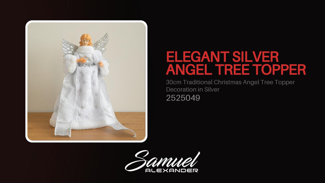 30cm Traditional Christmas Angel Tree Topper Decoration in Silver