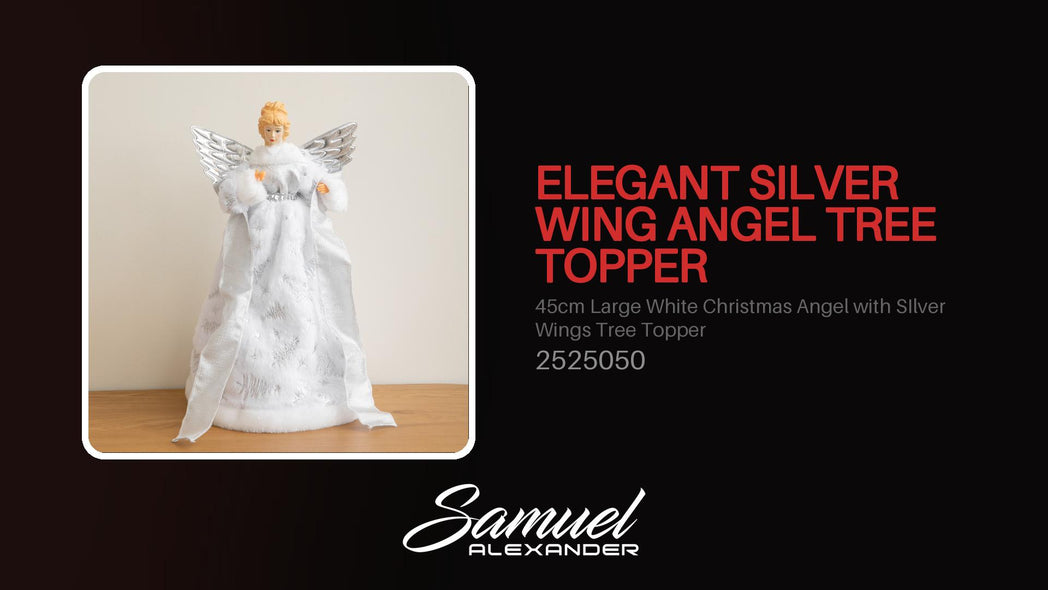 45cm Large White Christmas Angel with SIlver Wings Tree Topper