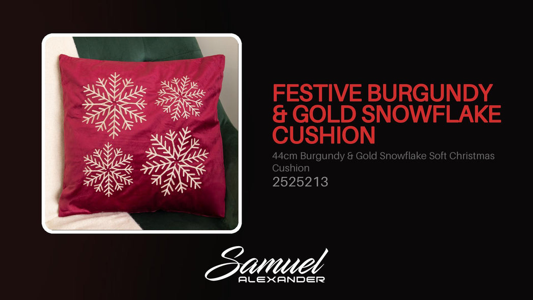 44cm Burgundy & Gold Snowflake Soft Christmas Cushion