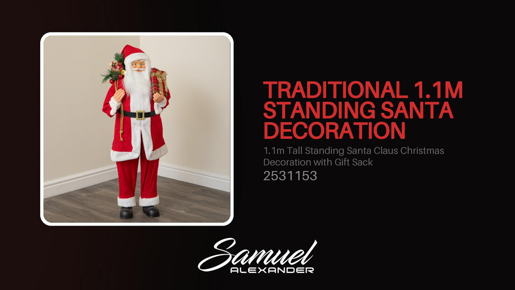 1.1m Tall Standing Santa Claus Christmas Decoration with Gift Sack