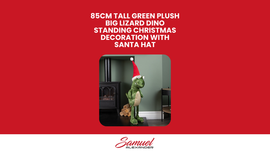 85cm Tall Green Plush Big Lizard Dino Standing Christmas Decoration with Santa Hat