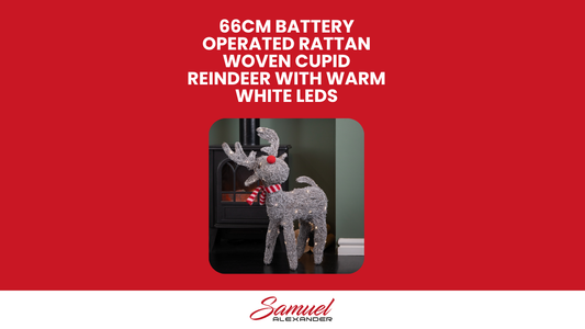 66cm Battery Operated Rattan Woven Cupid Reindeer with Warm White LEDs