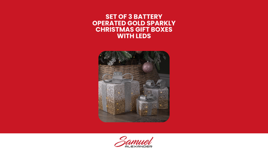 Set of 3 Battery Operated Gold Sparkly Christmas Gift Boxes with LEDs