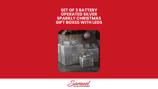 Set of 3 Battery Operated Silver Sparkly Christmas Gift Boxes with LEDs