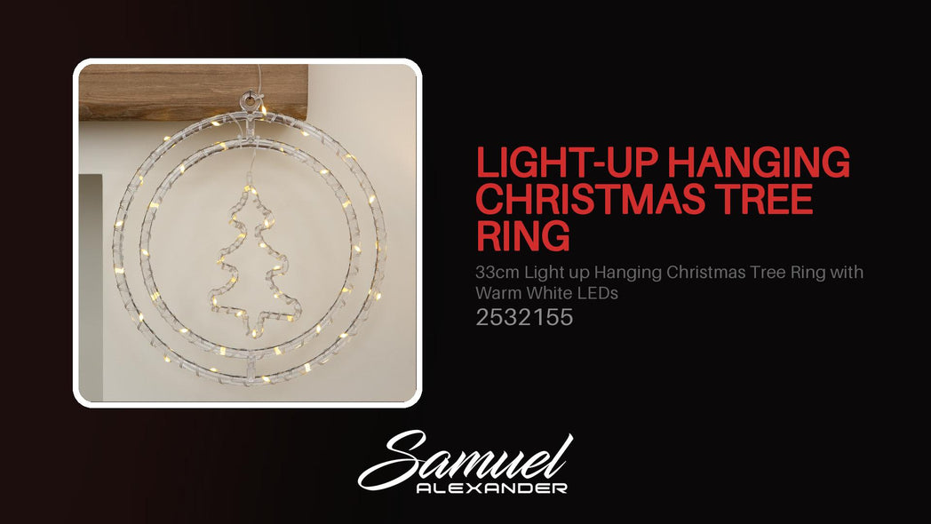 33cm Light up Hanging Christmas Tree Ring with Warm White LEDs