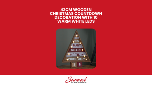 42cm Wooden Christmas Countdown Decoration with 10 Warm White LEDs