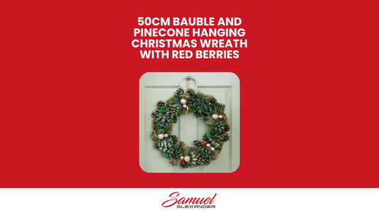 50cm Bauble and Pinecone Hanging Christmas Wreath with Red Berries