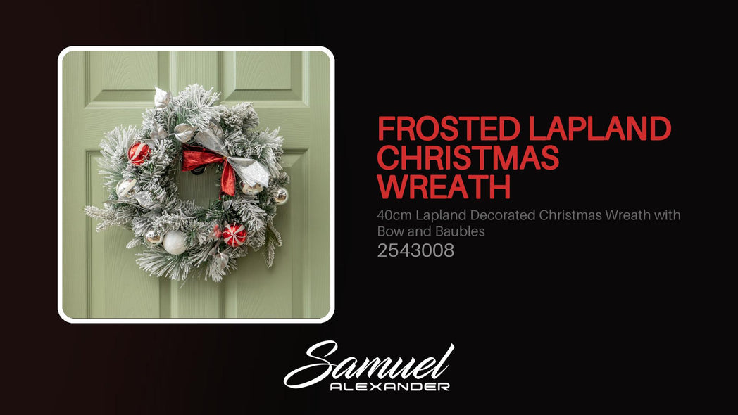 40cm Lapland Decorated Christmas Wreath with Bow and Baubles
