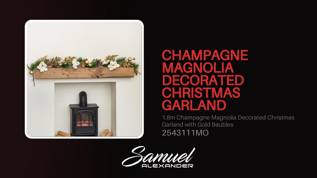 1.8m Champagne Magnolia Decorated Christmas Garland with Gold Baubles
