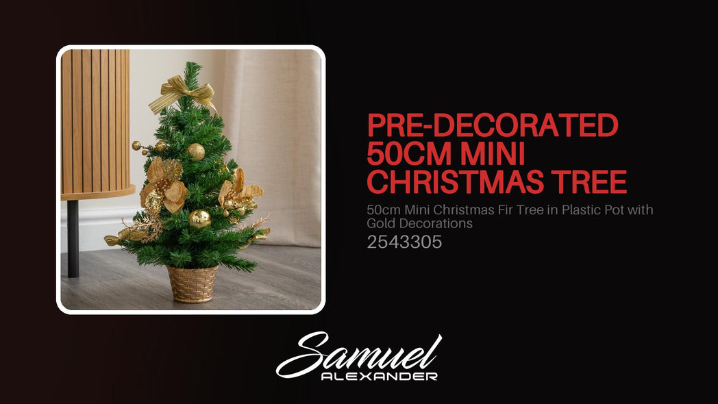 50cm Mini Christmas Fir Tree in Plastic Pot with Gold Decorations 