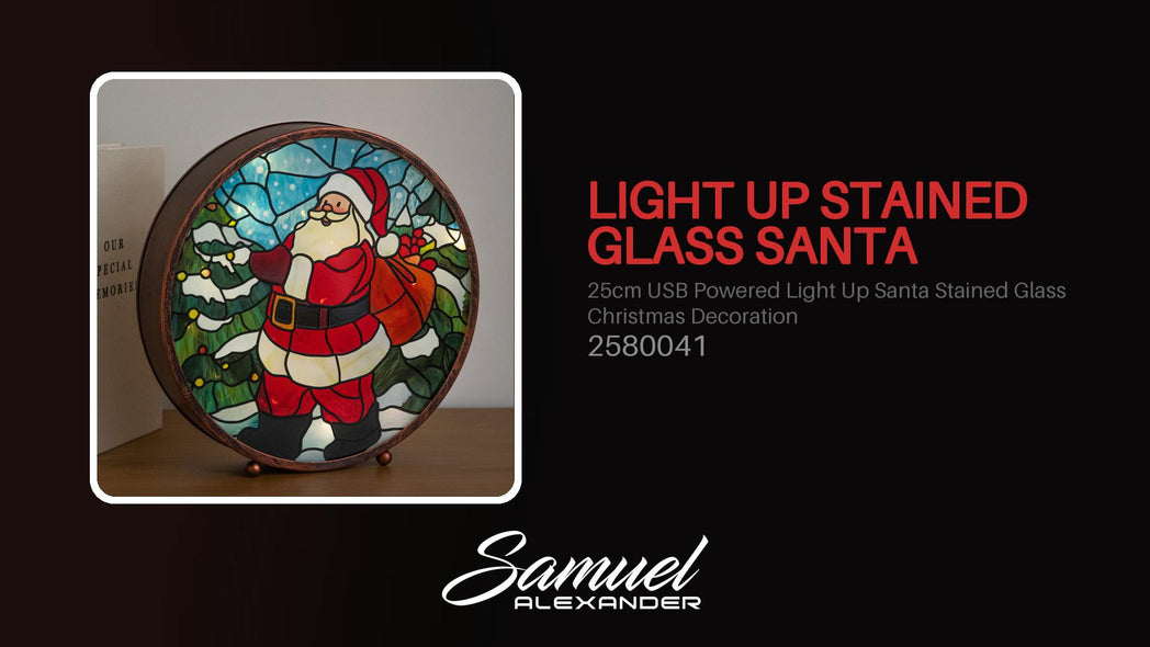 25cm USB Powered Light Up Santa Stained Glass Christmas Decoration
