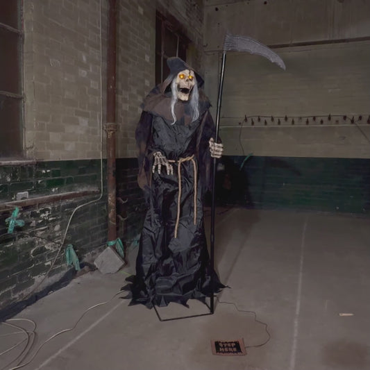 6ft Tall Animated Lunging Grim Reaper Halloween Decoration with LEDs