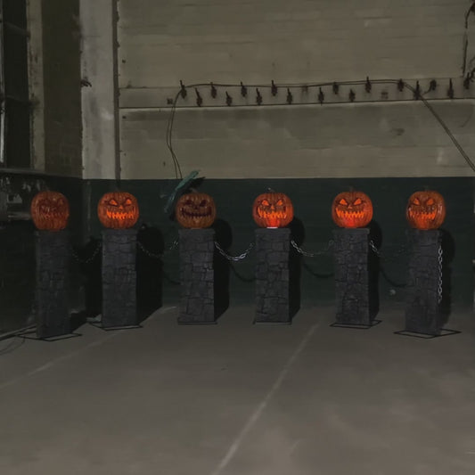 Pack of 2: 97cm x 1.2m Battery Powered Light up Halloween Pumpkin Fence with LEDs
