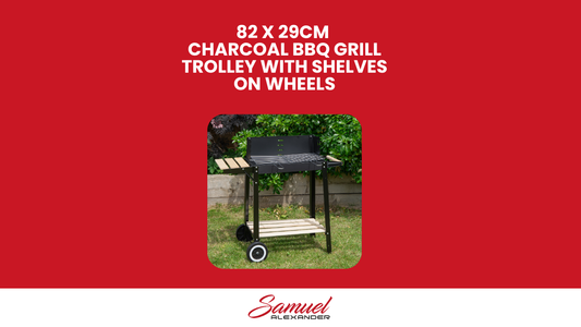 Rectangular Trolley Charcoal BBQ Grill with Shelves & Wheels 85 x 80 x 41cm