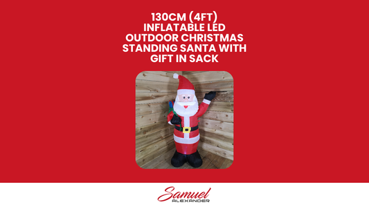 130cm (4ft) Inflatable LED Outdoor Christmas Standing Santa with Gift in Sack