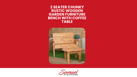 Hand Made 2 Seater Chunky Rustic Wooden Garden Furniture Bench With Coffee Table