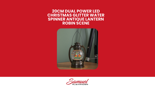 27cm Snowtime Christmas Water Spinner Antique Effect Lantern 2 Robins Scene  Dual Powered