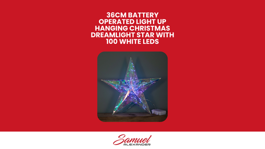 36cm Battery Operated Light up Hanging Christmas Dreamlight Star with 100 White LEDs