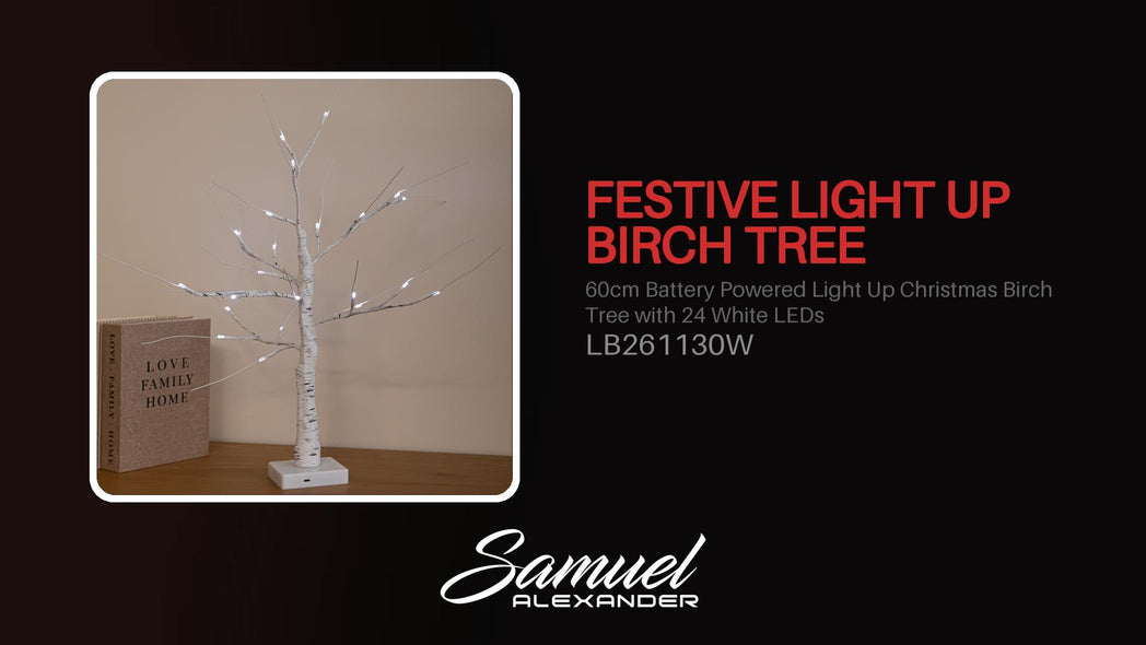 60cm Battery Powered Light Up Christmas Birch Tree with 24 White LEDs