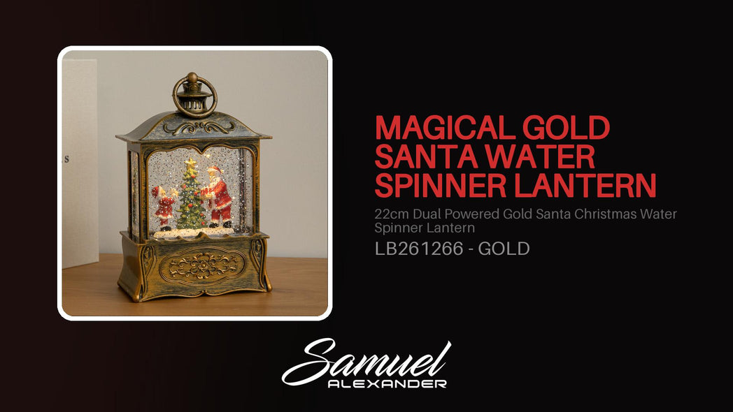 22cm Dual Powered Gold Santa Christmas Water Spinner Lantern
