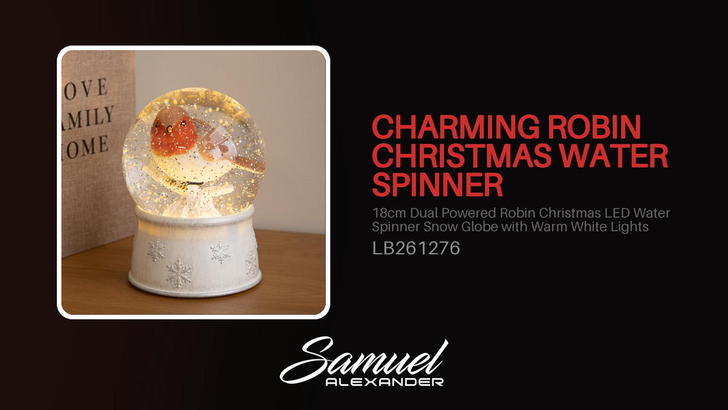 18cm Dual Powered Robin Christmas LED Water Spinner Snow Globe with Warm White Lights