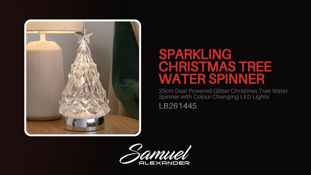 25cm Dual Powered Glitter Christmas Tree Water Spinner with Colour Changing LED Lights