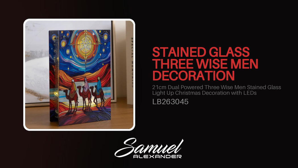 21cm Dual Powered Three Wise Men Stained Glass Light Up Christmas Decoration with LEDs