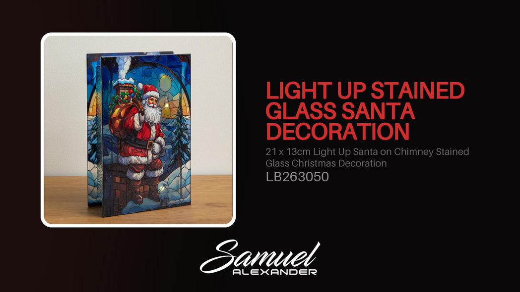 21 x 13cm Light Up Santa on Chimney Stained Glass Christmas Decoration