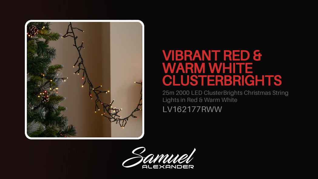 25m 2000 LED ClusterBrights Christmas String Lights in Red & Warm White