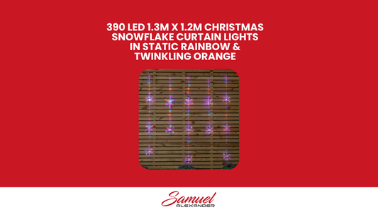 390 LED 1.3m x 1.2m Premier Christmas Snowflake Curtain Lights in Static Rainbow & Twinkling Orange