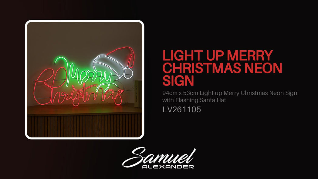94cm x 53cm Light up Merry Christmas Neon Sign with Flashing Santa Hat