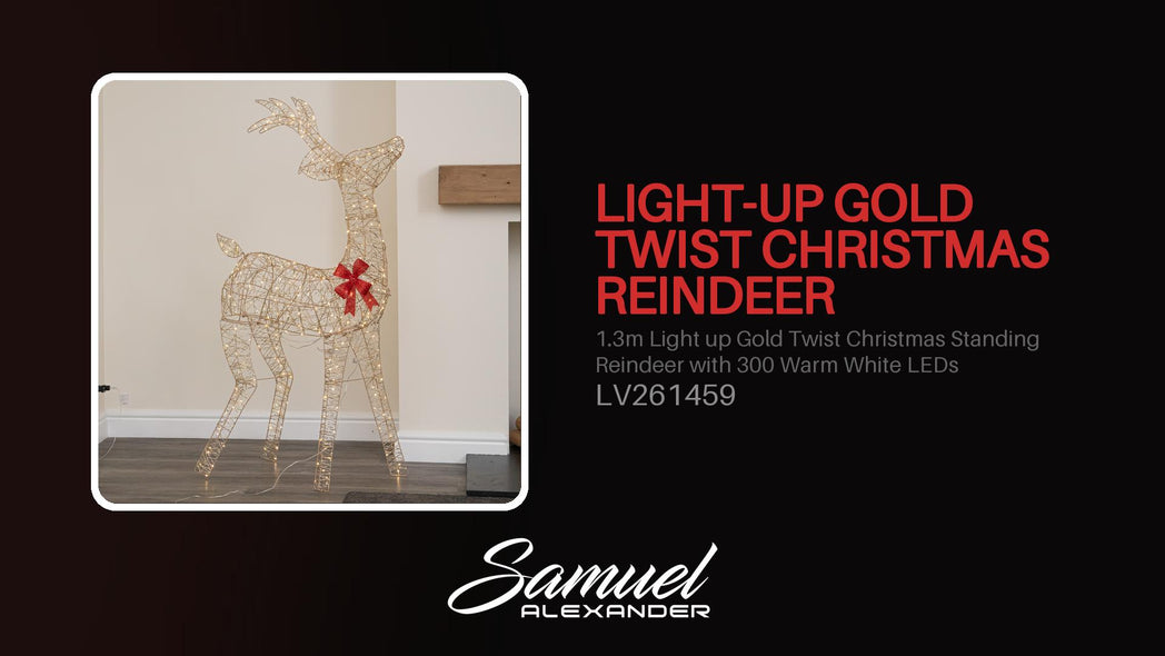 1.3m Light up Gold Twist Christmas Standing Reindeer with 300 Warm White LEDs