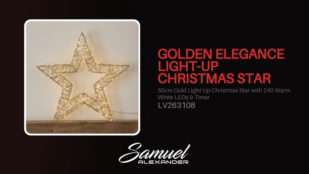 50cm Gold Light Up Christmas Star with 240 Warm White LEDs & Timer 