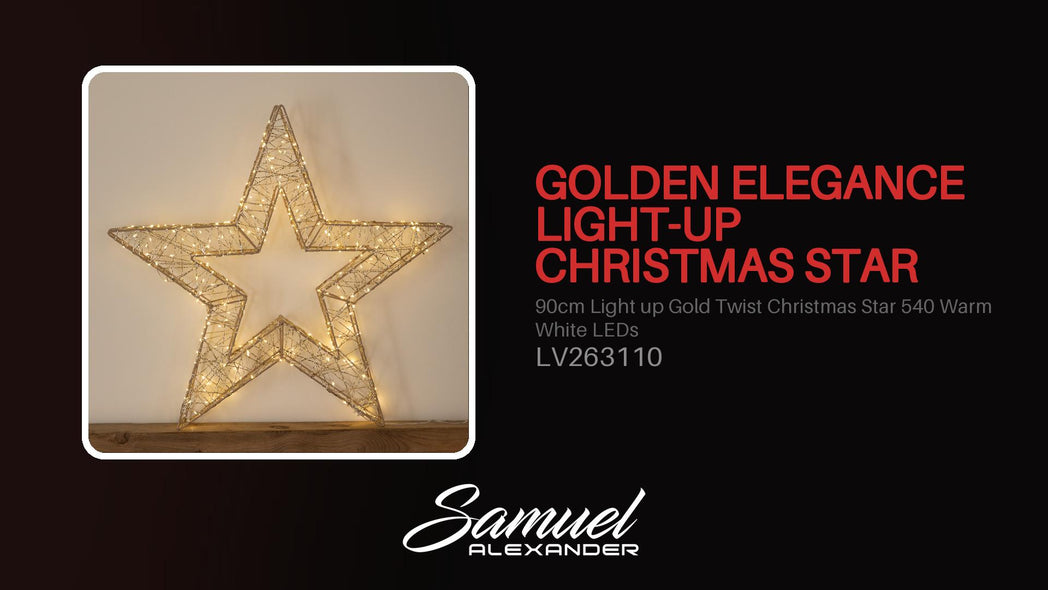 90cm Light up Gold Twist Christmas Star 540 Warm White LEDs