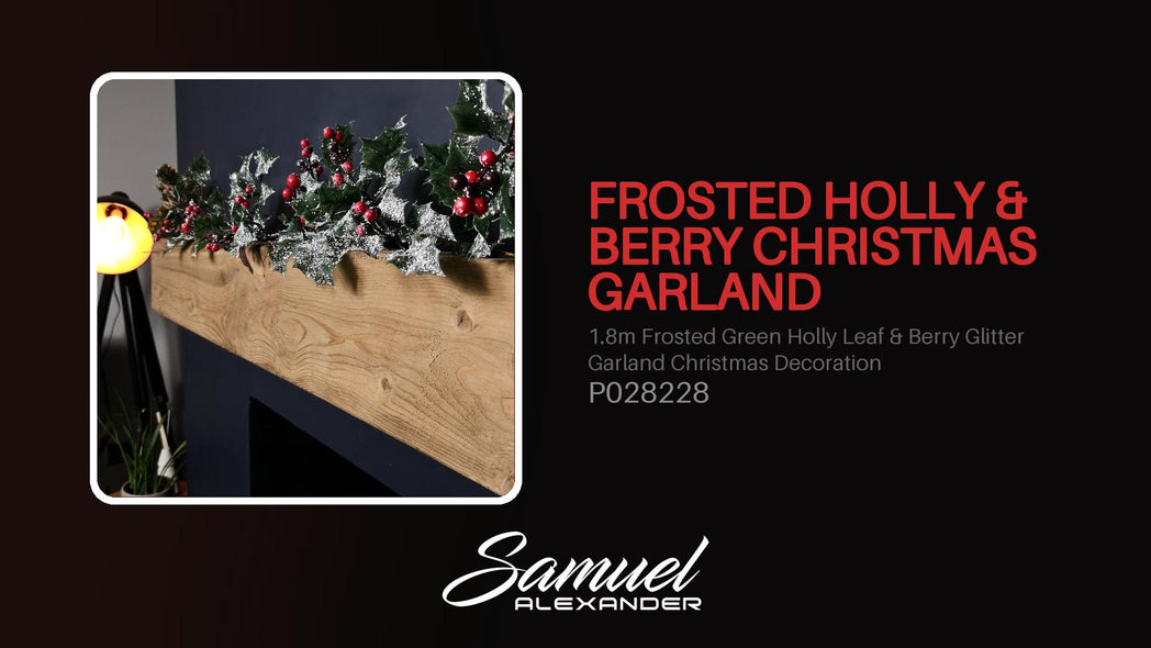 1.8m Frosted Green Holly Leaf & Berry Glitter Garland Christmas Decoration