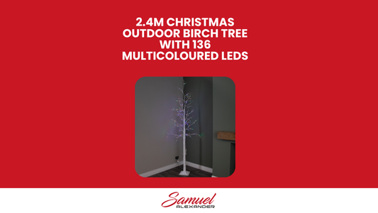 2.4m Christmas Outdoor Birch Tree with 136 Multicoloured LEDs