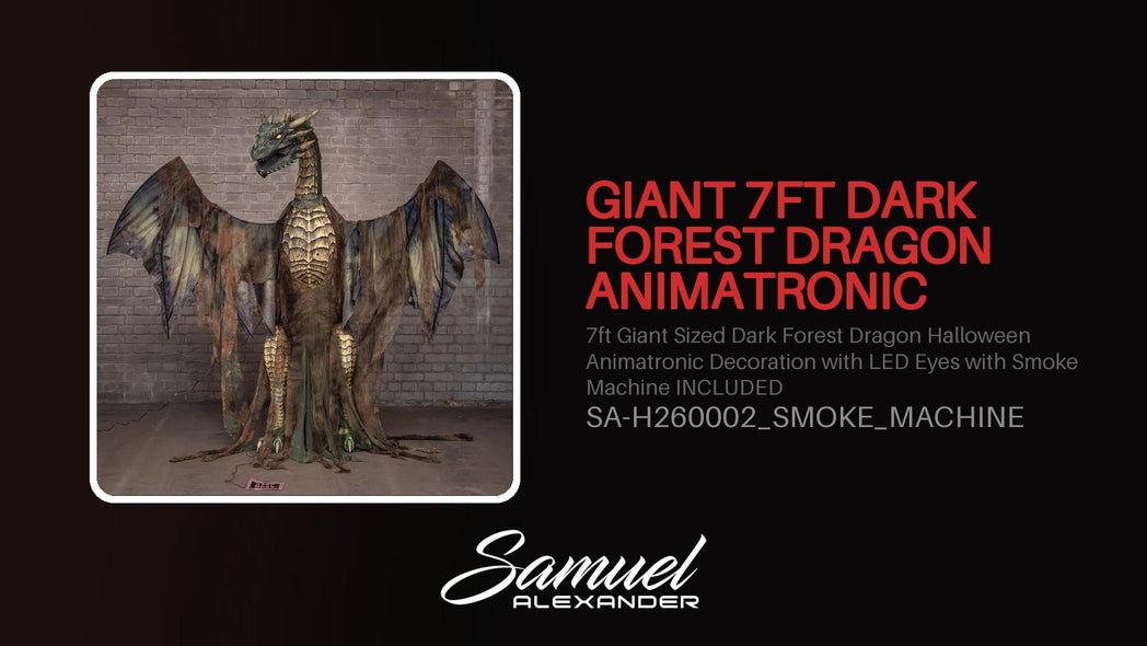 7ft Giant Sized Dark Forest Dragon Halloween Animatronic Decoration with LED Eyes with Smoke Machine INCLUDED
