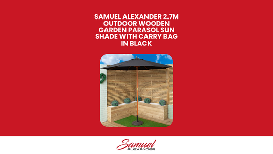 Samuel Alexander 2.7m Outdoor Wooden Garden Parasol Sun Shade with Carry Bag in Black