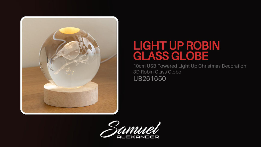 10cm USB Powered Light Up Christmas Decoration 3D Robin Glass Globe