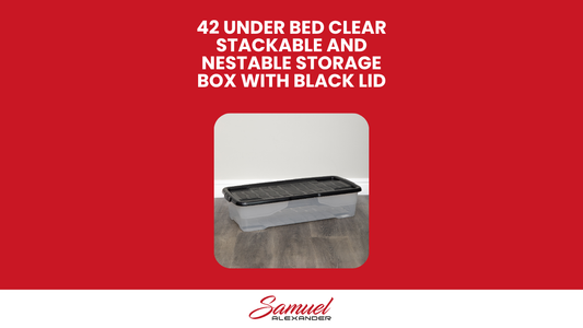 6 x 42L Clear Under Bed Storage Box with Black Lid, Stackable and Nestable Design Storage Solution