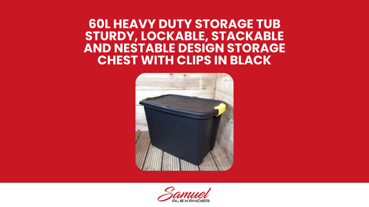 60L Heavy Duty Storage Tub Sturdy, Lockable, Stackable and Nestable Design Storage Chest with Clips in Black