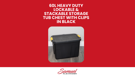6 x 60L Heavy Duty Storage Tubs Sturdy, Lockable, Stackable and Nestable Design Storage Chests with Clips in Black