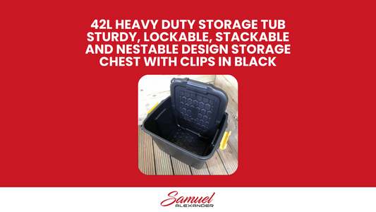42L Heavy Duty Storage Tub Sturdy, Lockable, Stackable and Nestable Design Storage Chest with Clips in Black