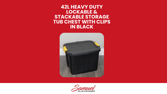 6 x 42L Heavy Duty Storage Tubs Sturdy, Lockable, Stackable and Nestable Design Storage Chests with Clips in Black